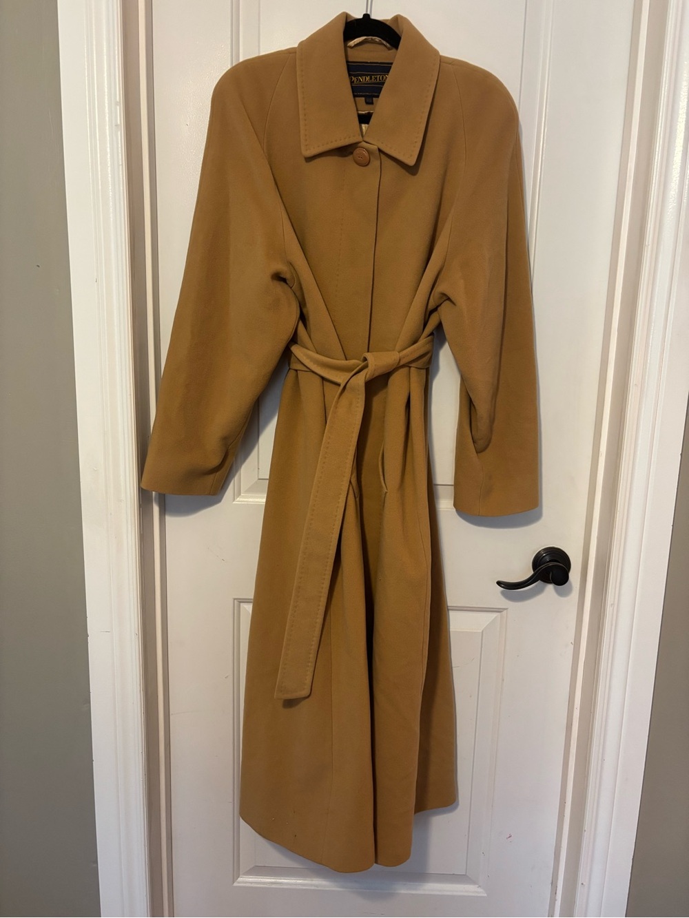 Pendleton lambswool trench coat in camel 18W vintage 90s style Italian fabric
